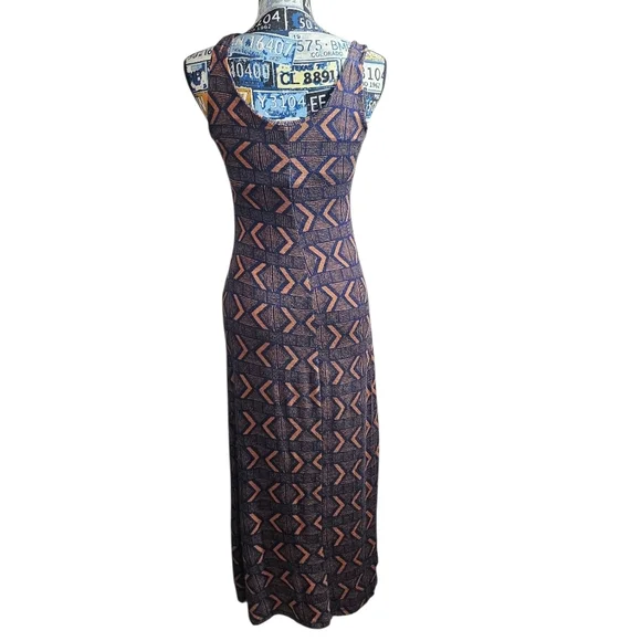 UO Staring at Stars Aztec Batik Geometric Pattern Dress Small Orange Navy Blue - Picture 6 of 7